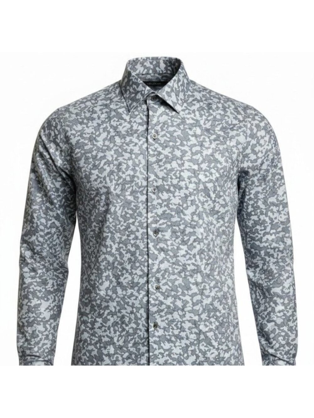 DKNY Mens XXL Gray White Camo Print Dress Shirt Cotton Blend Button Front NEW